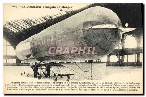 Cartes postales Avion Aviation Zeppelin Dirigeable francais de Marcay Baron Edmond de Marcay et ingenieur Kluytm