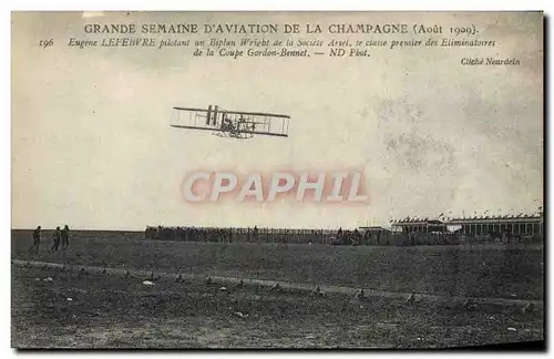 Cartes postales Avion Aviation Grande semaine d&#39aviation de la Champagne Eugene Lefebvre pilotant biplan Wrig