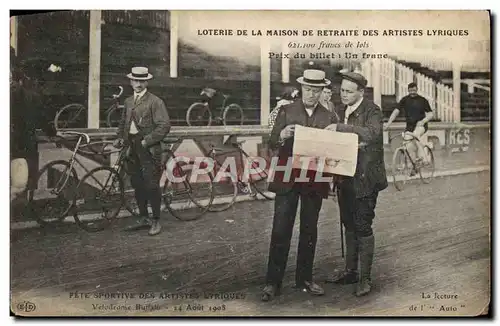 Cartes postales Velo Cycle Cyclisme Loterie de la maison de retraite des artistes Lyriques Fete sportive des art