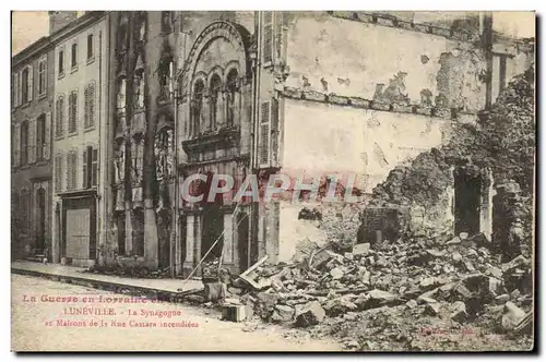 Cartes postales Judaica Juif Luneville La synagogue et maisons de la rue Castara incendiees Militaria