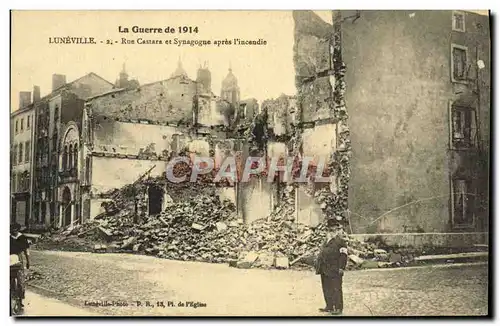 Cartes postales Judaica Juif Luneville Rue Castara et synagogue apres l&#39incendie Militaria Croix Rouge