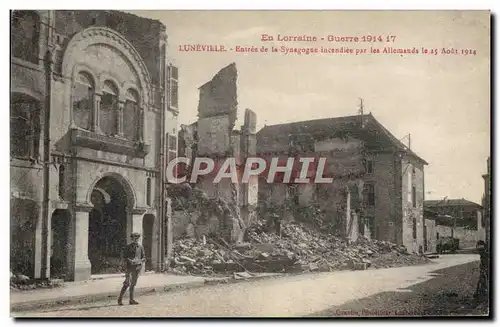 Cartes postales Judaica Juif Luneville Entree de la synagogue incendiee par les allemands Militaria