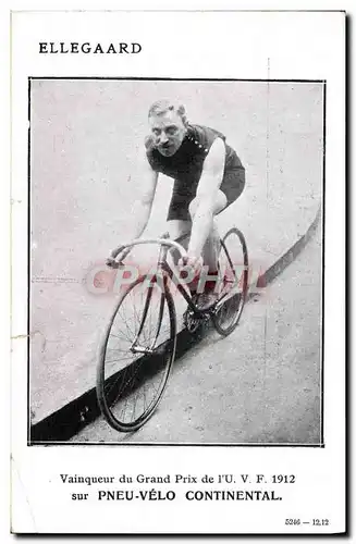 Cartes postales Velo Cycle Cyclisme Ellegaard Vainqueur du prix de l&#39UVF 1912 Pneu Velo Continental