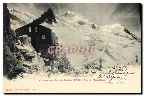 Cartes postales Alpinisme Cabane des Grands Mulets et le Montblanc