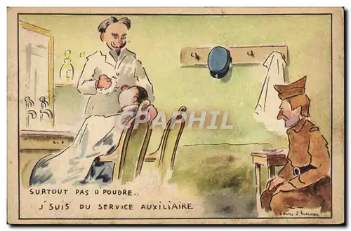 Cartes postales Militaria Coiffeur Perruquier Surtout pas d&#39poudre