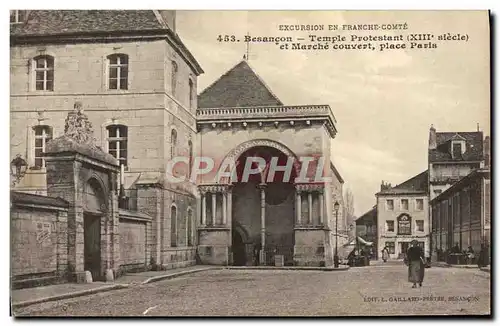 Ansichtskarte AK Besancon Temple protestant et marche couvert place Paris