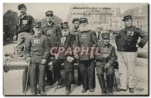 Cartes postales Militaria Inauguration de la statue de Garibaldi 13 juillet 1907 Les veterans Garibaldiens a Par