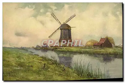 Cartes postales Fantaisie Illustrateur Moulin a vent