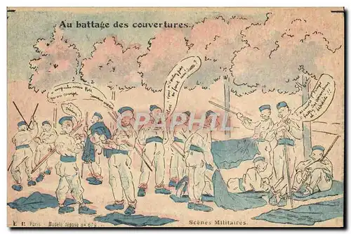 Cartes postales Militaria Au battage des couvertures