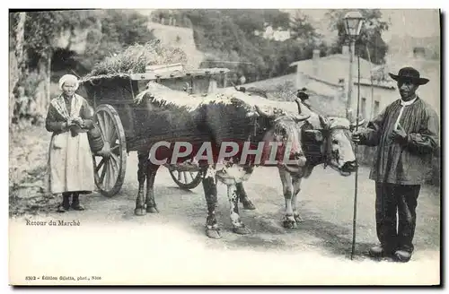 Cartes postales Attelage Retour du marche Vaches