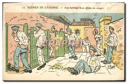 Cartes postales Militaria Aux latrines Les effets du singe