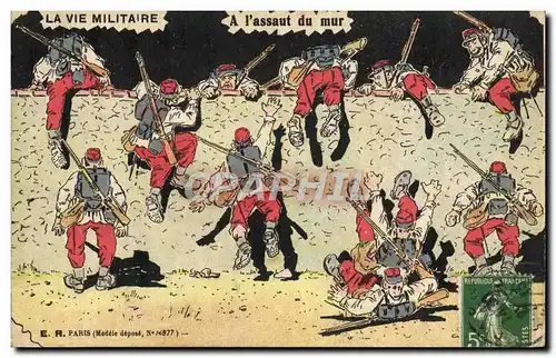 Cartes postales Fantaisie Militaria A l&#39assaut du mur