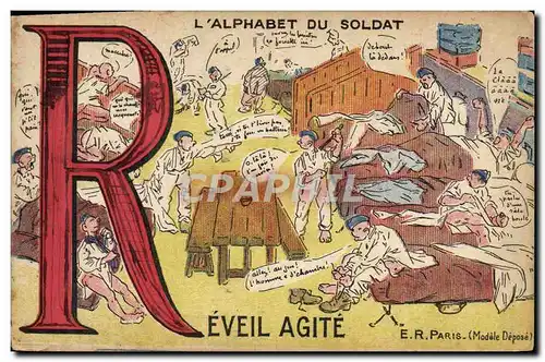 Cartes postales Fantaisie Militaria L&#39alphabet du soldat Reveil agite