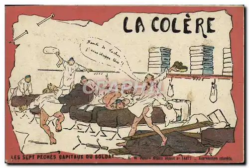 Cartes postales Militaria La colere Sept Peches Capitaux du soldat