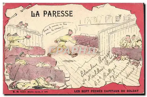 Cartes postales Militaria La paresse Sept Peches Capitaux du soldat