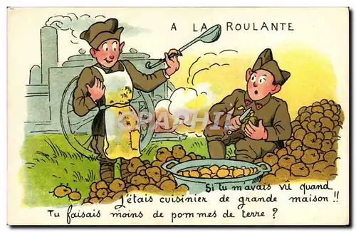 Cartes postales Fantaisie Militaria A la roulante Patates