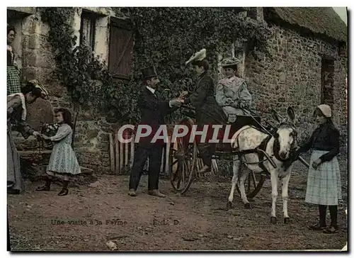 Cartes postales Folklore Une visite a la ferme Ane Mule