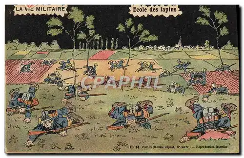 Cartes postales Fantaisie Militaria Ecole des lapins