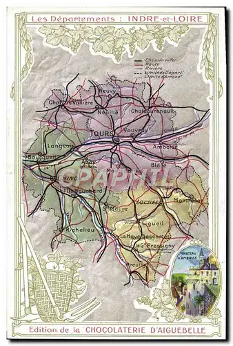 Cartes postales Carte geographique Chocolaterie d&#39Aiguebelle Indre et Loire