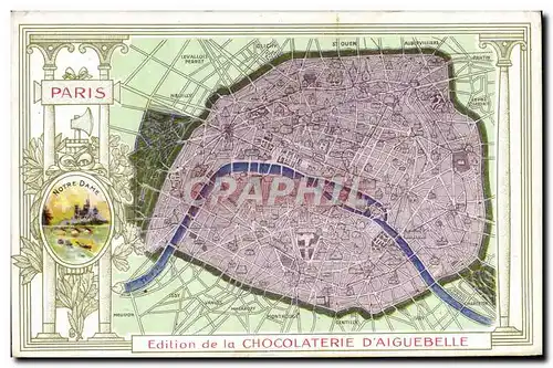 Cartes postales Carte geographique Chocolaterie d&#39Aiguebelle Paris
