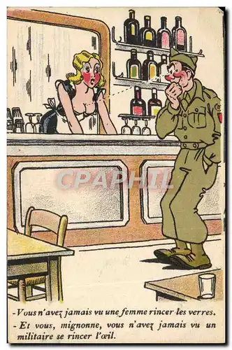 Cartes postales Humour Soldat Militaria Serveuse