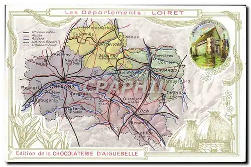 Cartes postales Cartes Geographiques Chocolaterie d&#39Aiguebelle Loiret Chateau de Sully sur Loire