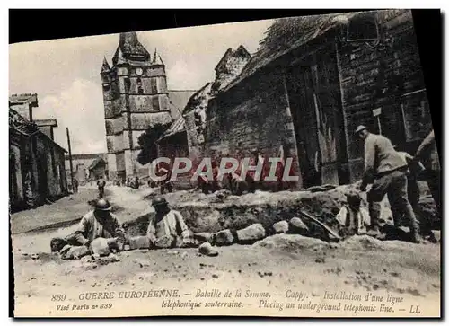 Cartes postales Telephone Bataille de la Somme Installation d&#39une ligne telephonique souterraine