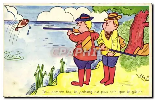 Cartes postales Fantaisie Humour Chasse Chasseur Poisson