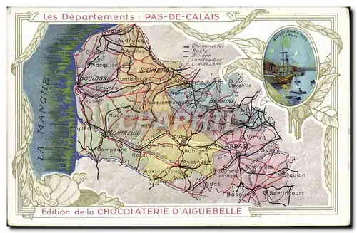Cartes postales Carte Geographique Chocolaterie d&#39Aiguebelle Departement Pas de Calais Boulogne sur Mer Le po
