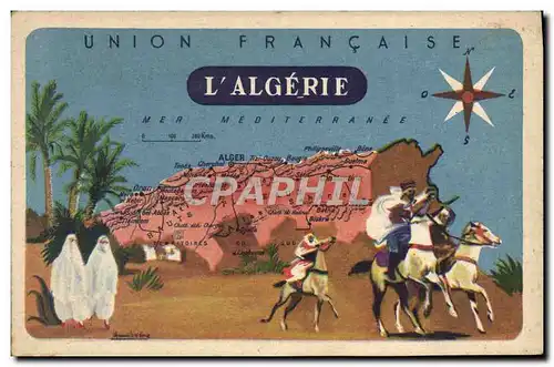 Cartes postales Carte Geographique Algerie Lion Noir