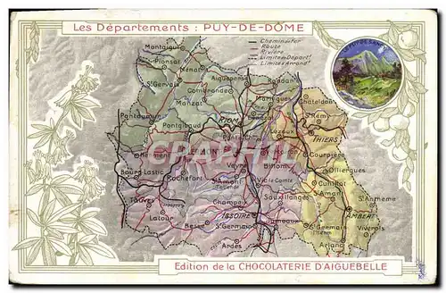 Cartes postales Carte Geographique Chocolaterie d&#39Aiguebelle Departement Puy de Dome Puy de Sancy