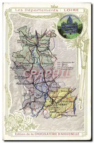 Cartes postales Carte Geographique Chocolaterie d&#39Aiguebelle Departement Loire Hotel de ville St Etienne