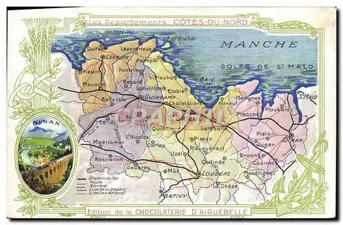 Cartes postales Carte Geographique Chocolaterie d&#39Aiguebelle Departement Cotes du Nord Dinan