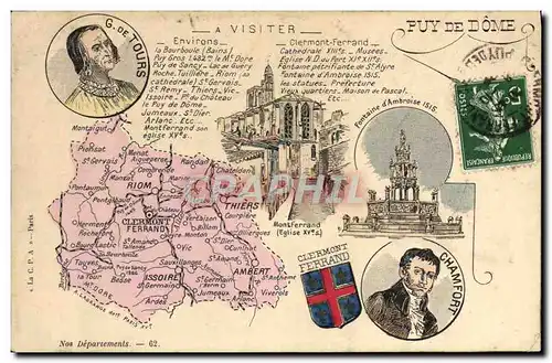 Cartes postales Carte Geographique Puy de Dome G de Tours Chamfort