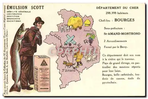 Cartes postales Carte Geographique Emulsion Scott Cher Bourges