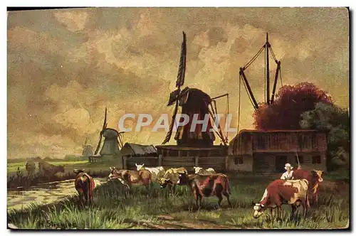 Cartes postales Moulin a vent Vaches