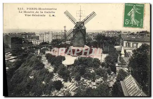 Cartes postales Moulin a vent Paris Montmartre Le Moulin de la Galette Vue generale