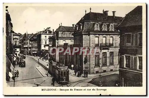 Cartes postales Banque de France et rue du Sauvage Mulhouse Tramway