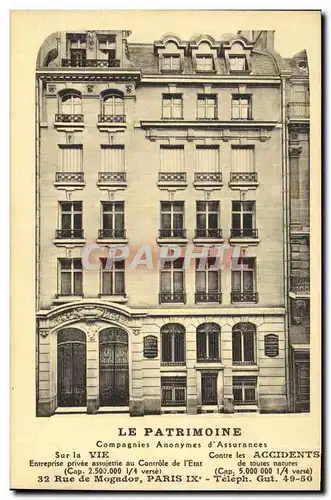 Cartes postales Assurance La Patrimoine 32 Rue de Mogador Paris 9eme