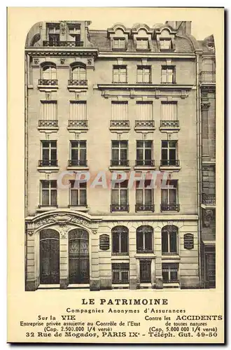 Cartes postales Assurance La Patrimoine 32 Rue de Mogador Paris 9eme