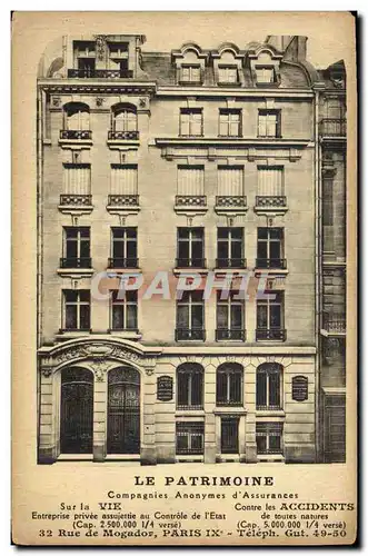 Cartes postales Assurance La Patrimoine 32 Rue de Mogador Paris 9eme