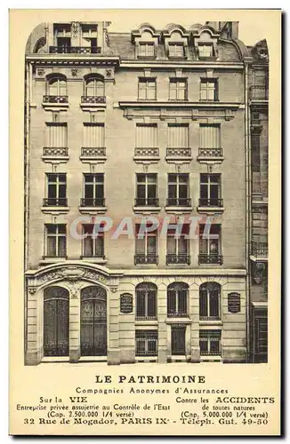 Cartes postales Assurance La Patrimoine 32 Rue de Mogador Paris 9eme