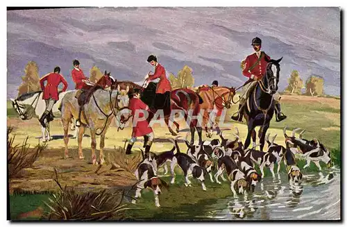 Cartes postales Chiens Chien Chasse a courre Cavaliers