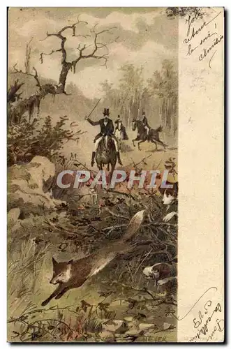 Cartes postales Chiens Chien Chasse a courre Renard Cavaliers