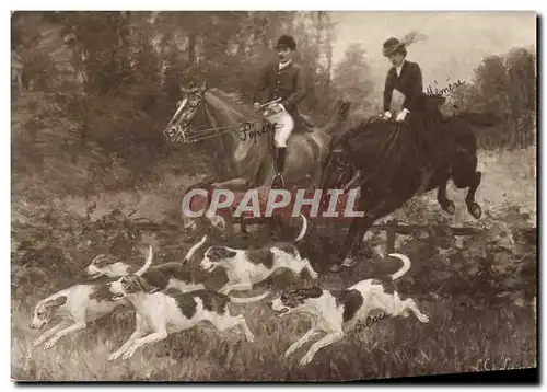 Cartes postales Chiens Chien Chasse a courre Salon de Paris 1913 De Liniers La traversee de la clairiere