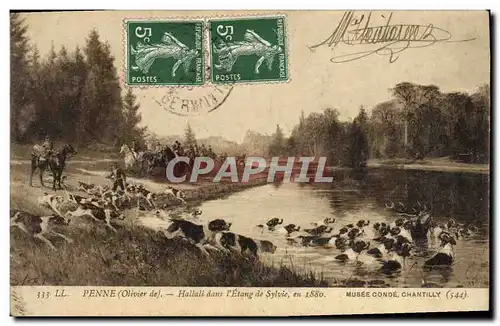 Cartes postales Chiens Chien Chasse a courre Penne Hallali dans l&#39etang de Sylvie en 1880 Musee Conde Chantil