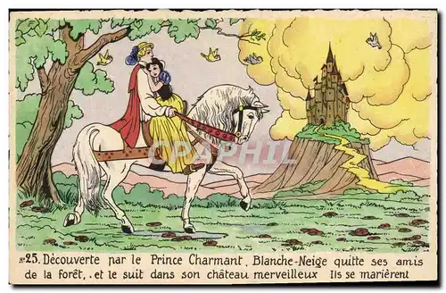 Cartes postales Fantaisie Walt Disney Blanche Neige et les sept nains Prince Charmant