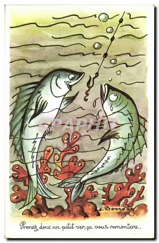 Cartes postales Peche Pecheur Poissons Prenez donc un petit ver