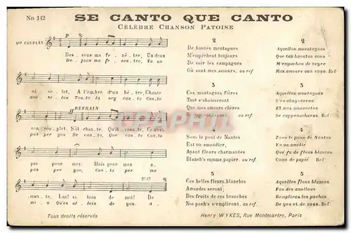 Cartes postales Se Canto Que Canto Celebre chanson patoise