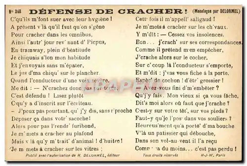 Cartes postales Defense de cracher Delormel